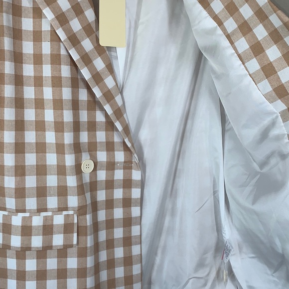 NWT ENTRO Gingham blazer style J17402 white tan fully lined!!!! Sz Sm. - Picture 8 of 10